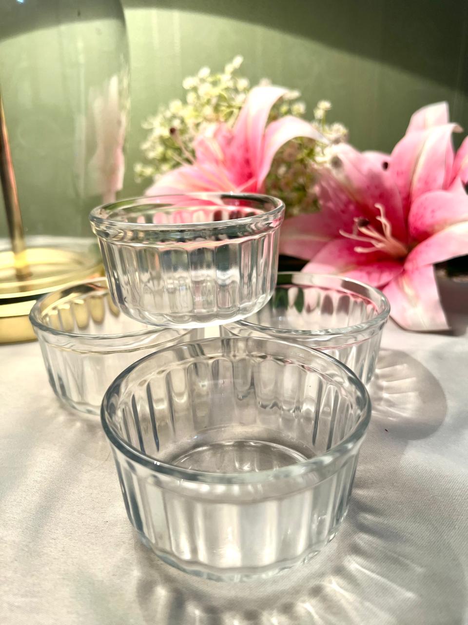 Vintage Pyrex Ribbed Crystal Dessert Bowls Set of 4 Approx. 8 cm Diameter