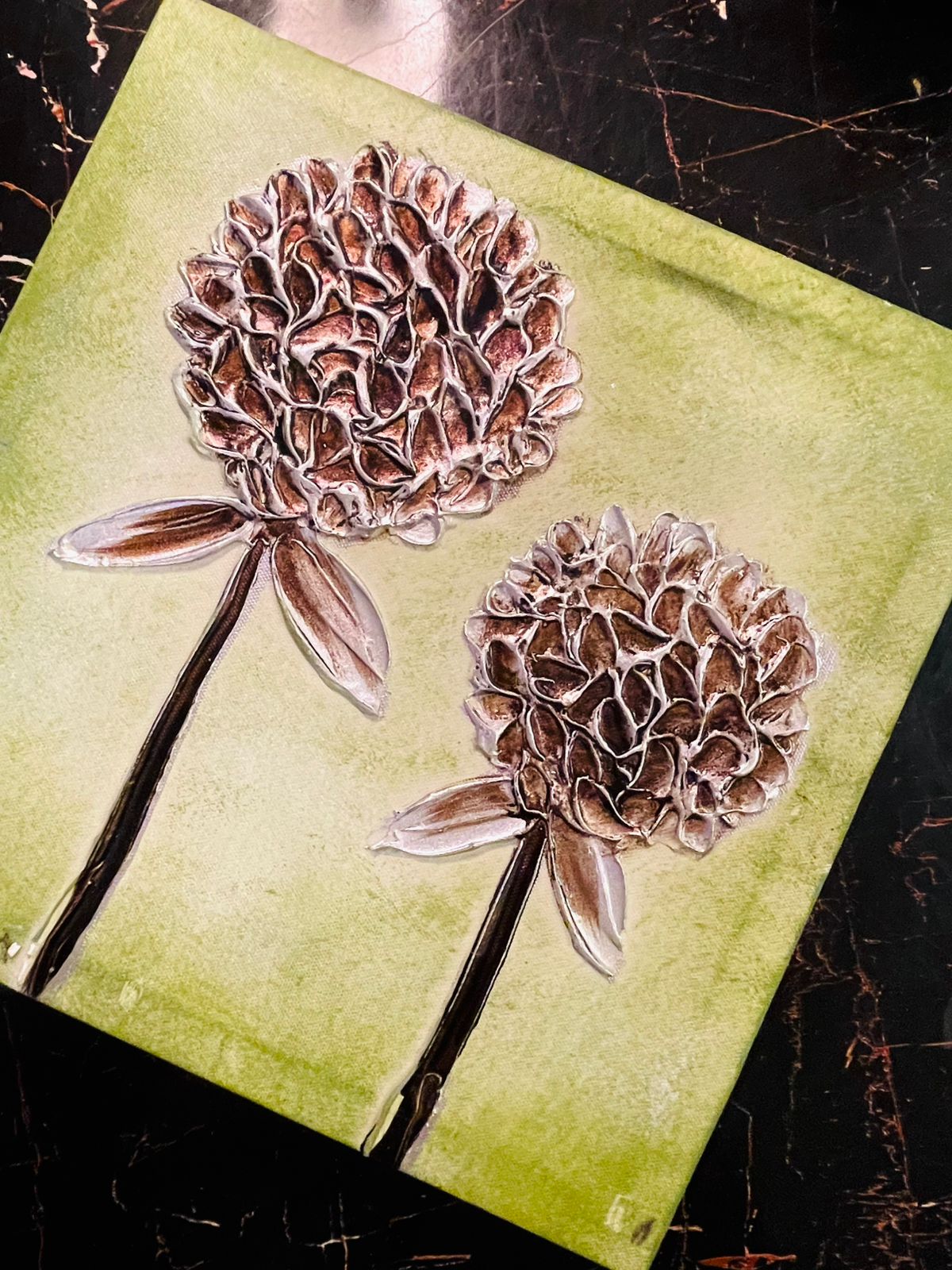 Textured Floral Canvas Wall Art in Green Tones