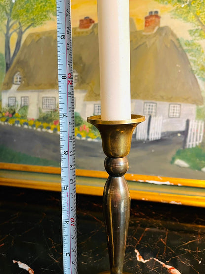 Tall Vintage Brass Candlestick – Sleek Pedestal Design