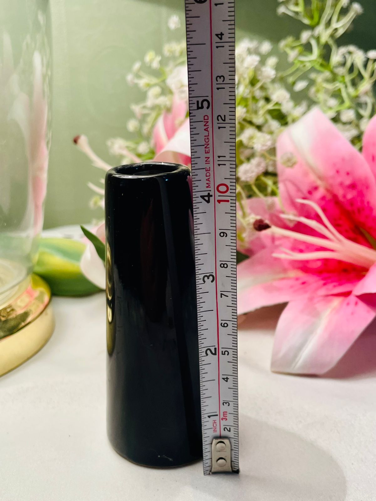 Vintage Black Crystal Bud Vase 11 cm