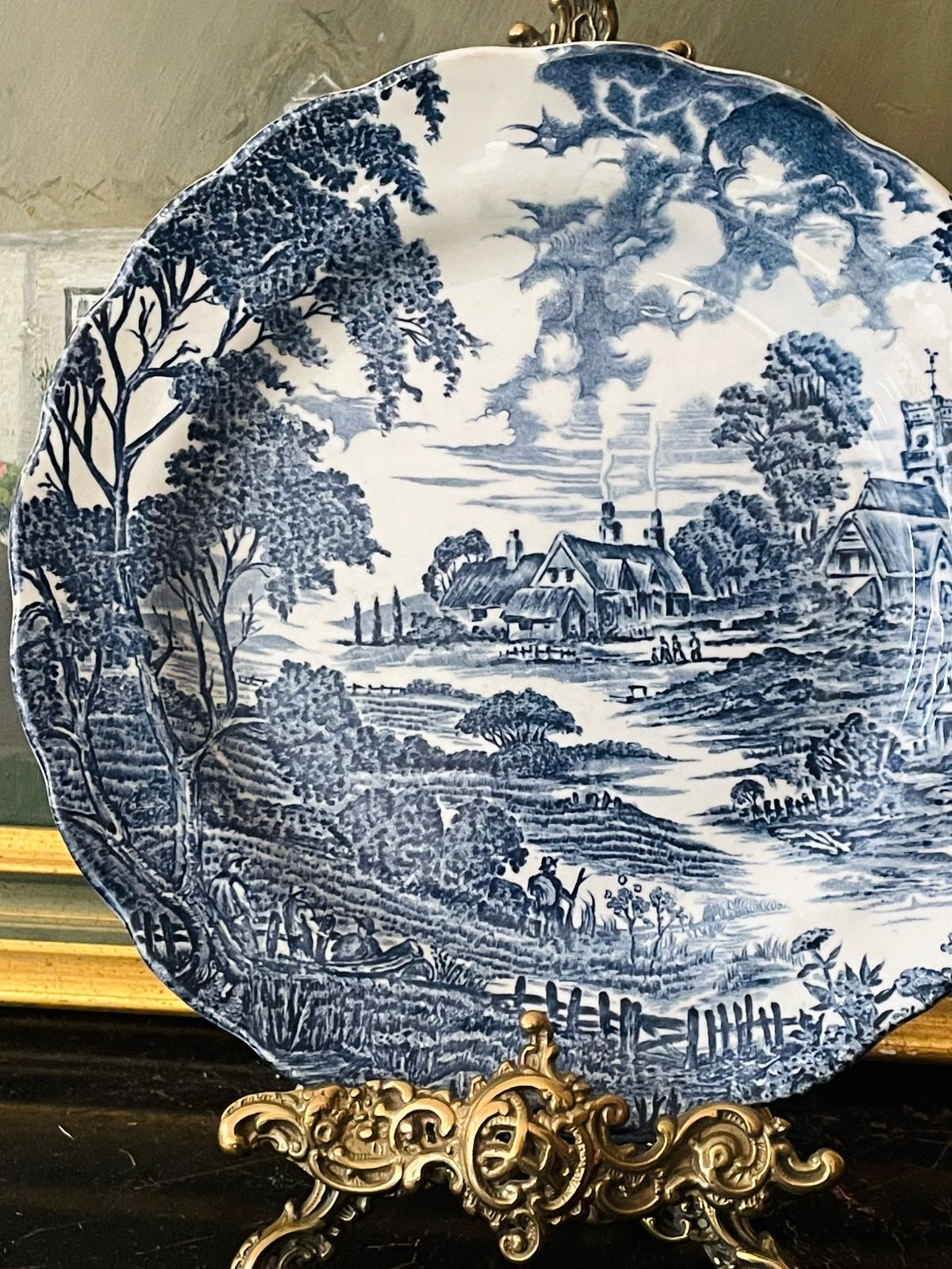 Antique Blue Pottery Detailed Plate by Ridgway England – 7 to 8 Inch Vintage Collectible