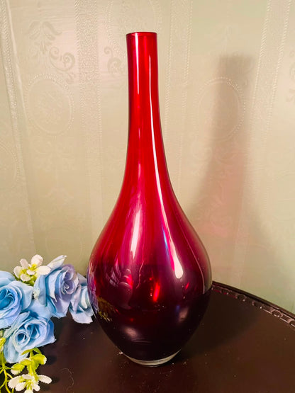 Large Red Decorative Crystal Floor Vase – 12 Inch Modern Statement Vase