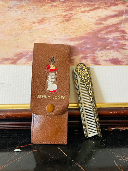 Vintage Jenny Jones Leather Comb Case with Ornate Comb – Wales Souvenir