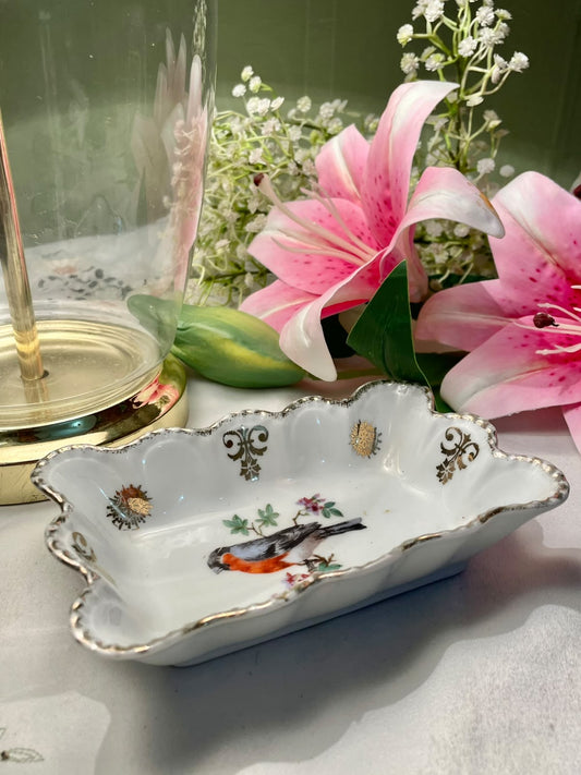 Vintage Floral Bird Rectangular Serving Dish, 6 in