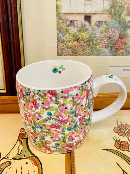 royal worcester mug, caroline gardner mug, sweet cherry mug, bone china mug, floral mug, colourful mug, designer mugs, collectible mug, english bone china, modern kitchenware