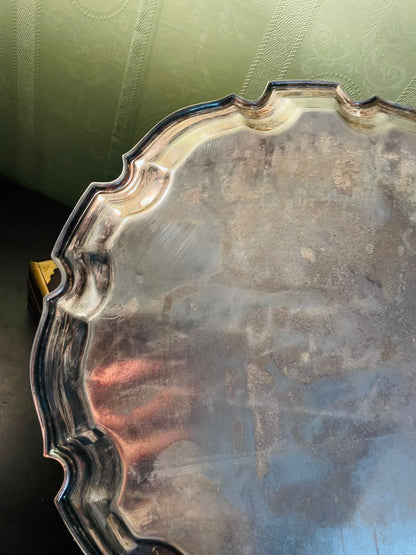Vintage Silver Plated Round Serving Tray 12 Inch