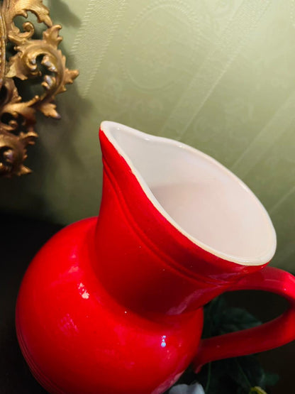 Vintage Red Ceramic Pitcher Jug