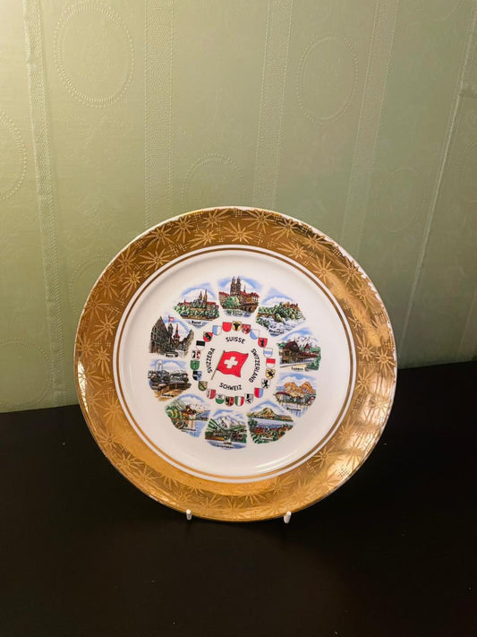 Vintage Suisse Switzerland Souvenir Wall Plate 10"