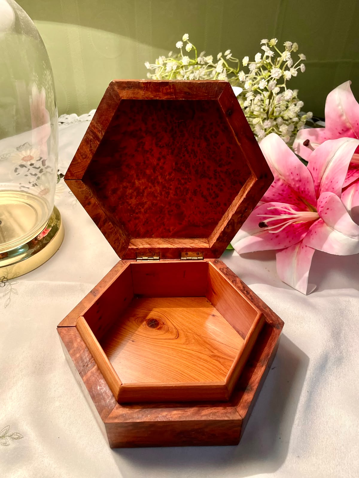 Vintage Wooden Hinged Trinket Box 6 in