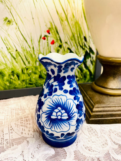 Blue & White Floral Ceramic Bud Vase 5"