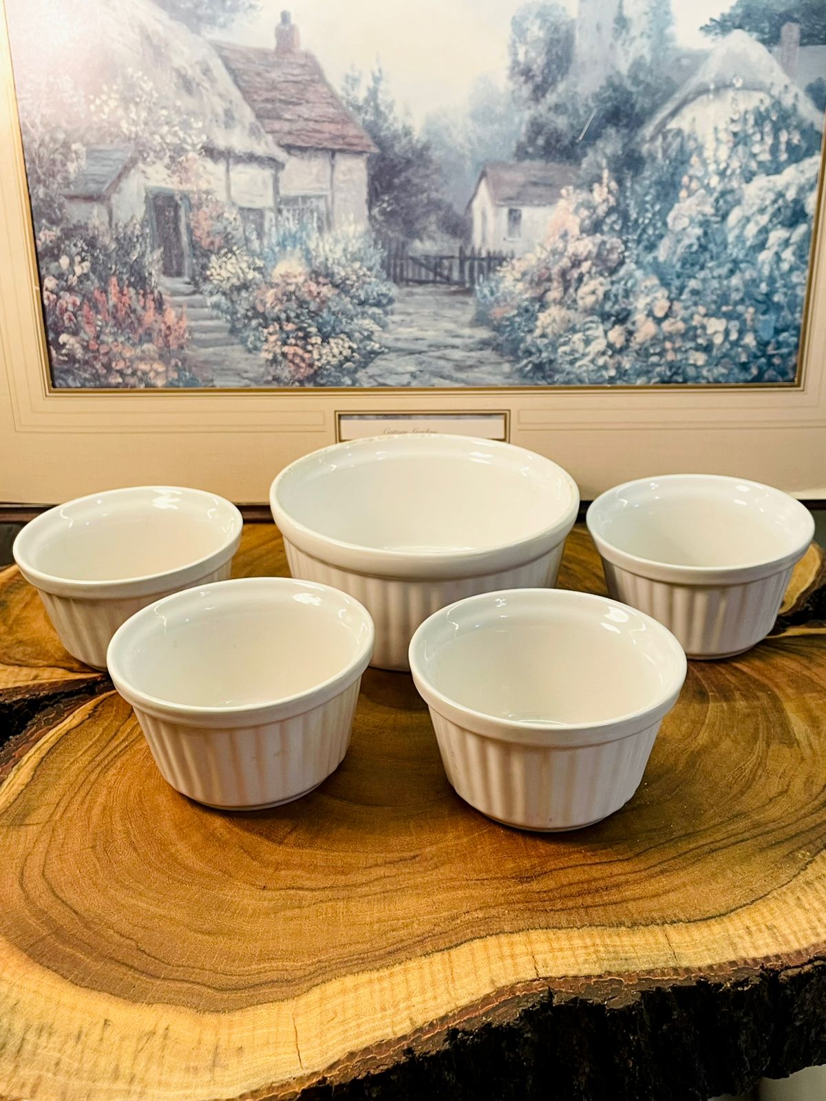 Set of 5 White Ceramic Ramekins | Soufflé Bowls Bakeware