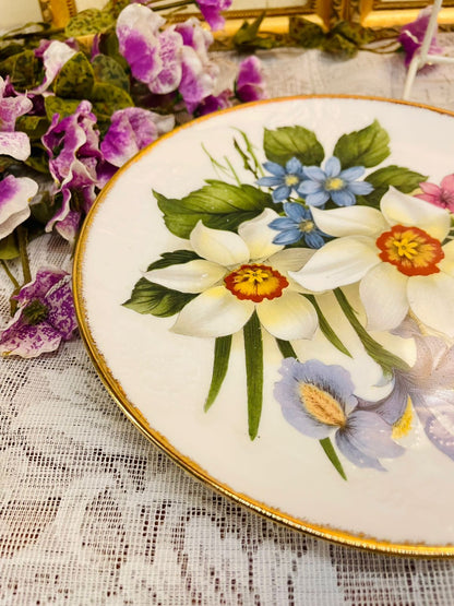 Vintage English Bone China Floral Plate with Gold Edge 8.5 in