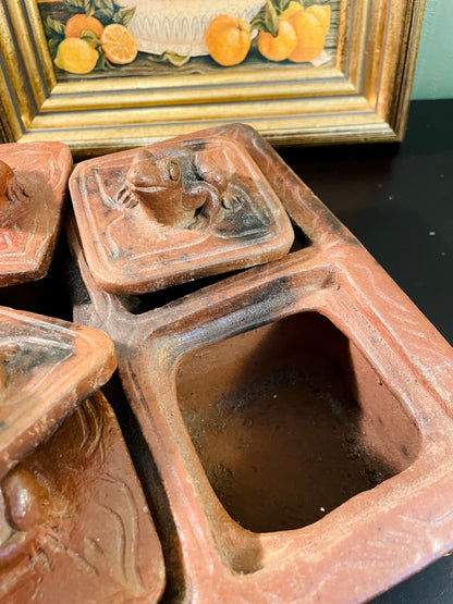 Antique Terracotta Frog Spice Box with 4 Compartments – 14 cm