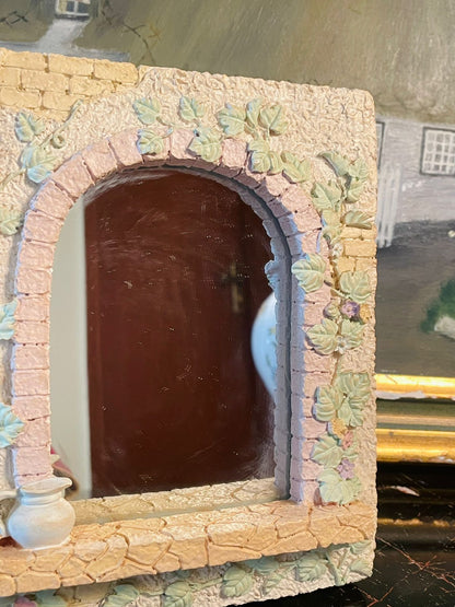 Vintage Mirror - Floral Stone Arch Mirror – Pastel Garden Design – 7 x 9 Inches, home decor