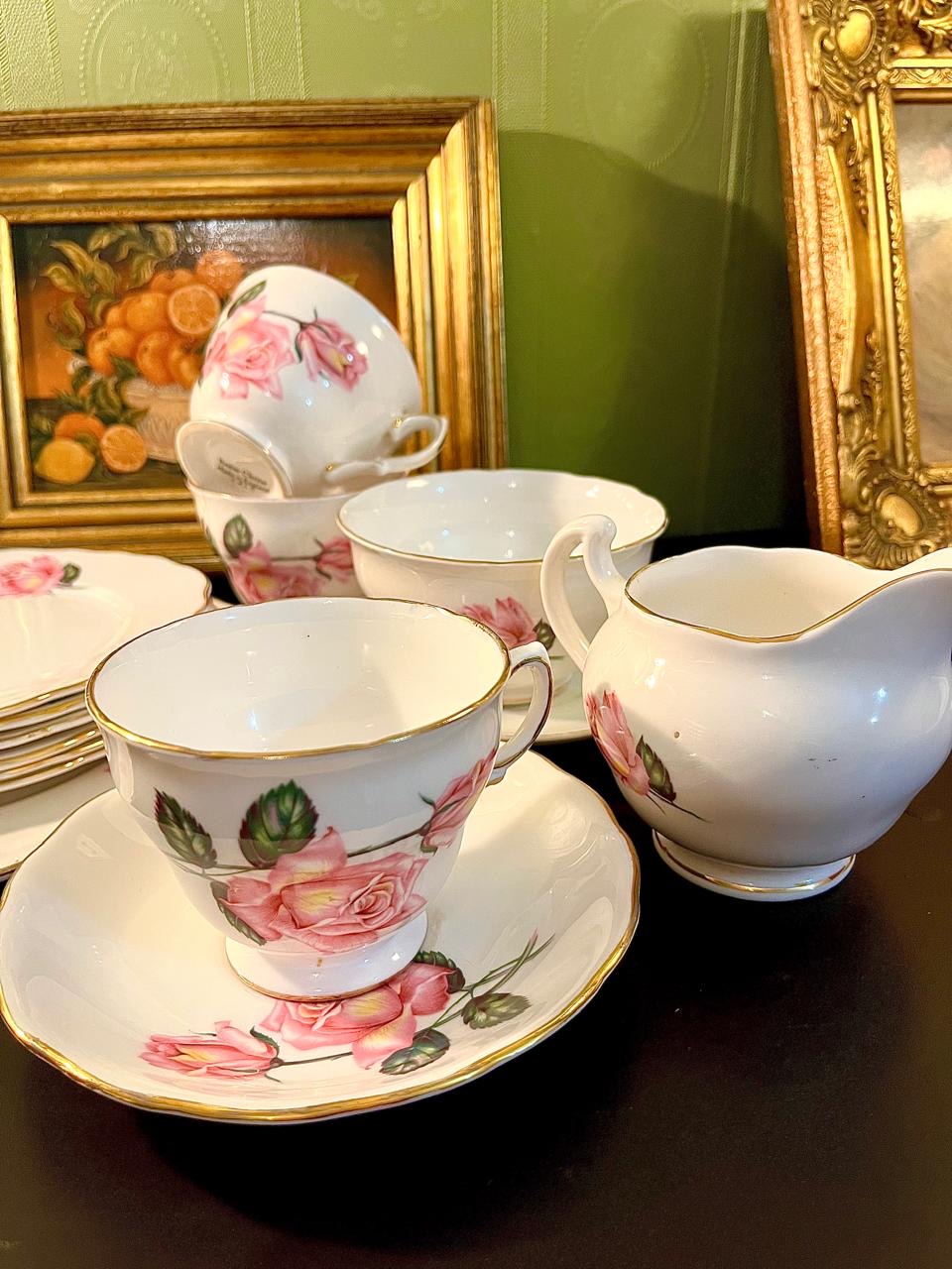 Colclough Pink Rose Fine Bone China Tea Set England – 14 Piece