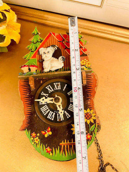 Vintage Wooden Chalet Wall Clock with Dog Cottage Design
