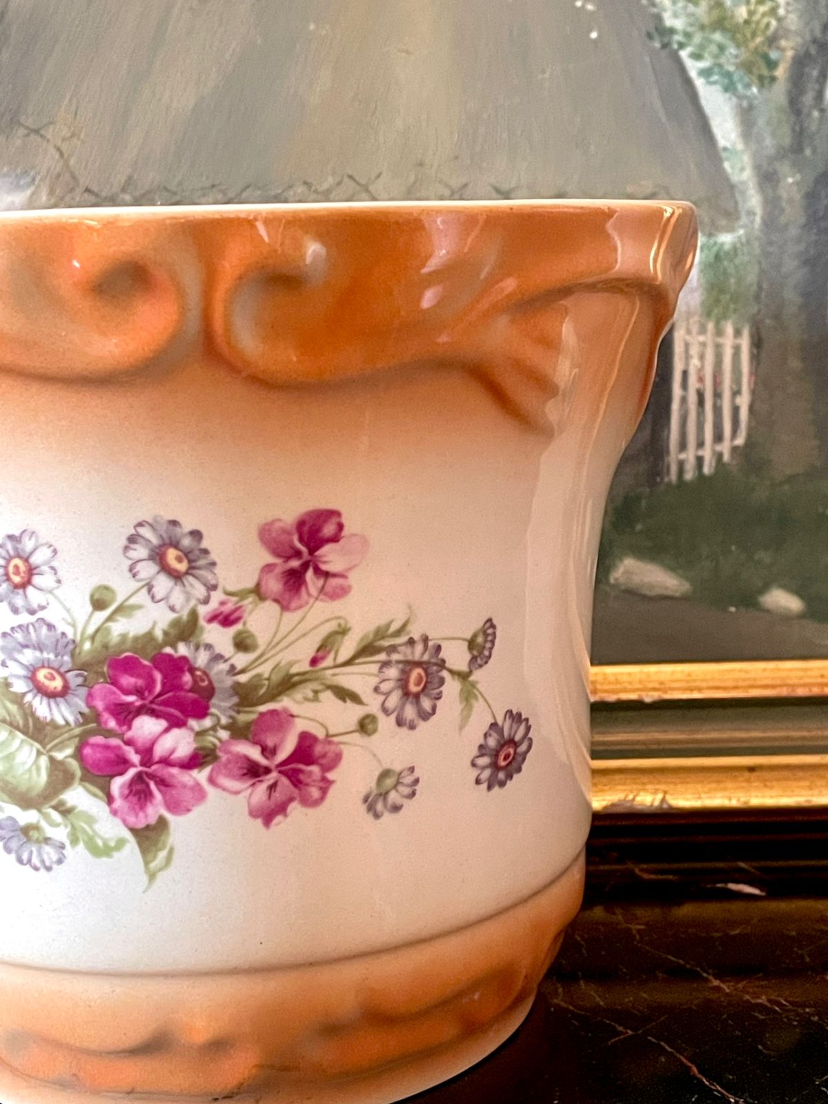 Vintage Floral Ceramic Planter / Cachepot – Made in Romania