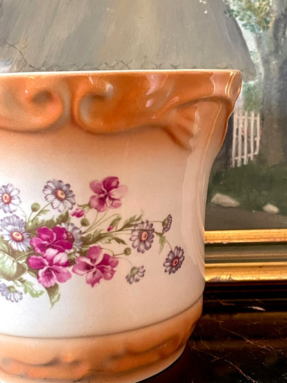 Vintage Floral Ceramic Planter / Cachepot – Made in Romania