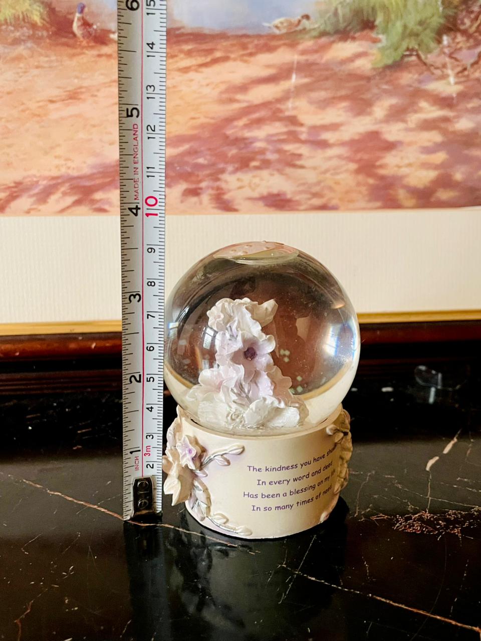 Vintage Floral Snow Globe with Poetic Verse – England Collectible