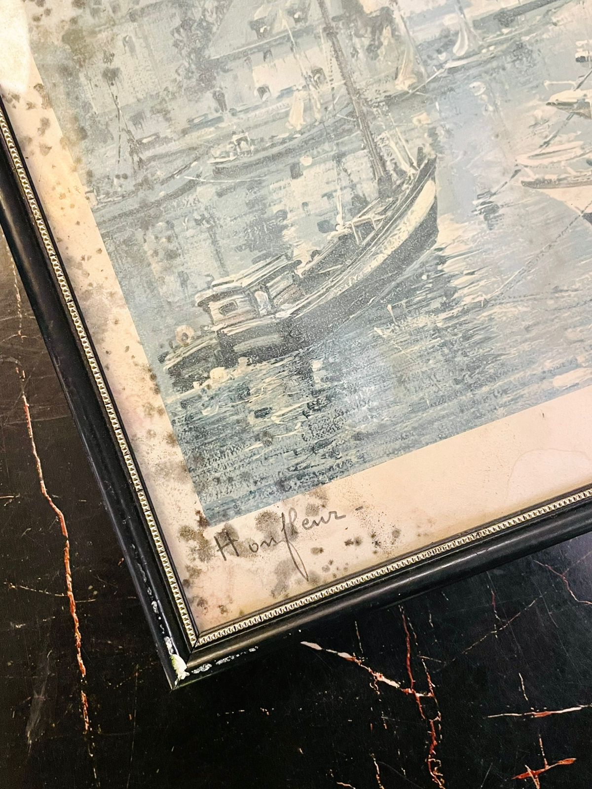 Framed Harbour Scene Print – Vintage Coastal Wall Art