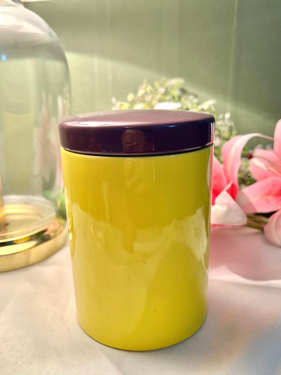 Yellow & Purple Lidded Storage Jar Airtight 15cm