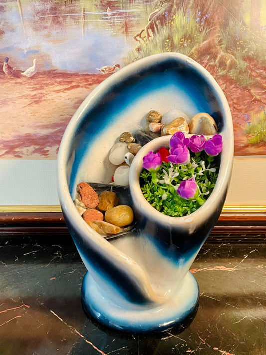 ceramic planter, wave shape vase, decorative indoor planter, ceramic flower pot, artificial flower decor, stone planter vase, england ceramic vase, stylish home decor pakistan, modern ceramic planter, gift decor item, unique ceramic vase, tabletop decoration pakistan, flower pot with stones, centerpiece decor, vintage ceramic planter