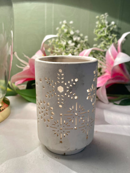 White Ceramic Snowflake Lantern 4.3 Inch
