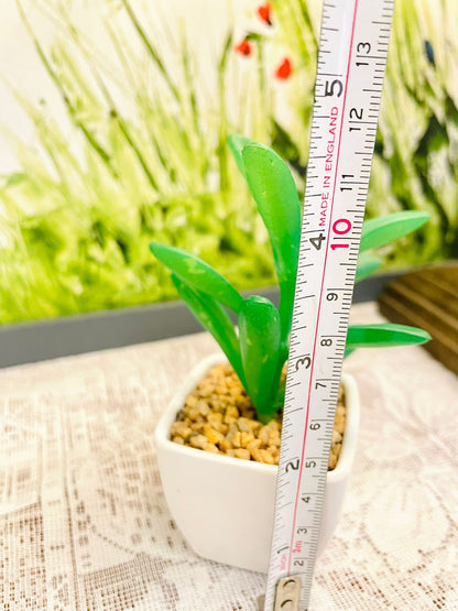 Mini Faux Green Plant in White Pot | Desk Decor