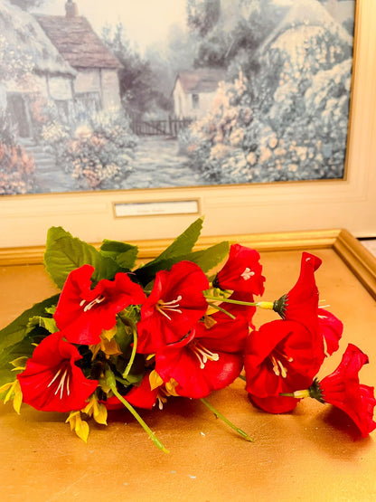 Vintage Red Faux Lily Floral Bouquet 13"