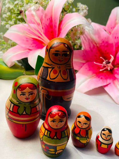 Set of 6 Hand-Painted Wooden Russian Nesting Dolls Approx. 10 cm
