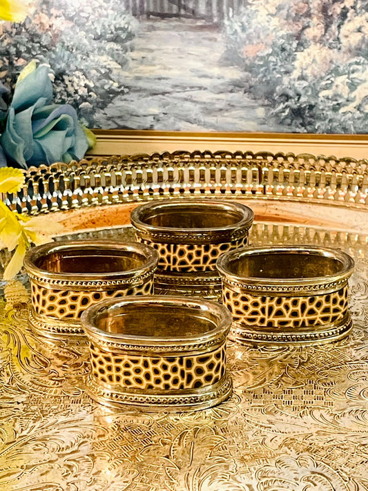 Vintage Brass Napkin Rings Set of 4 with Pierced Design