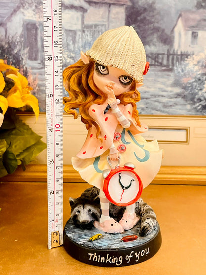 Nemesis Now “Thinking of You” Gothic Girl Figurine with Clock & Raccoon – Collectible Ornament