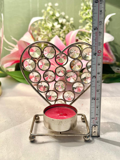 Vintage Heart Crystal Tealight Holder Approx. 11 cm