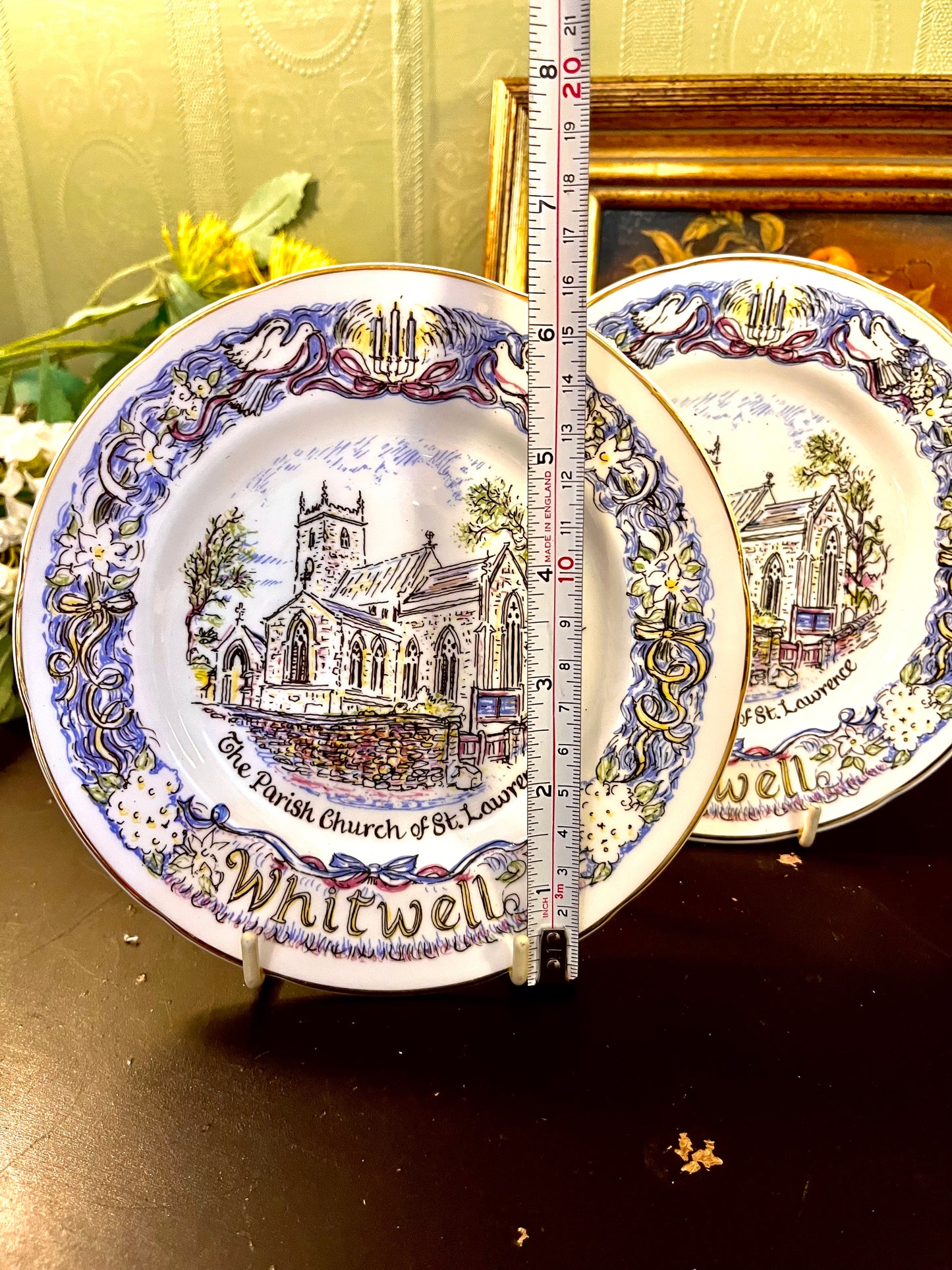 Set of 2 Whitwell St Lawrence Church English Bone China Souvenir Plates – Jenny Hinchliffe – 20cm