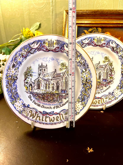 Set of 2 Whitwell St Lawrence Church English Bone China Souvenir Plates – Jenny Hinchliffe – 20cm