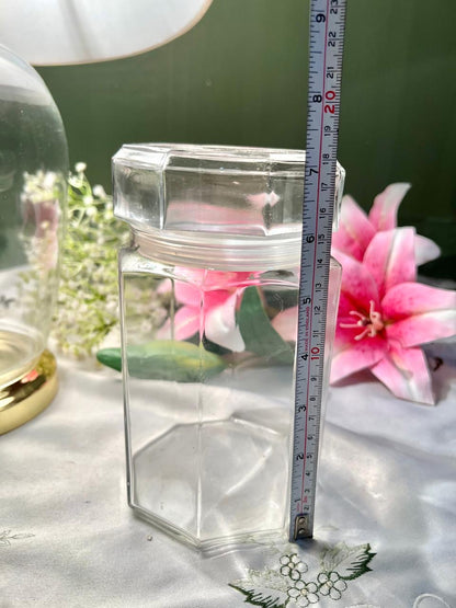 Vintage Clear Crystal Square Storage Jar with Lid – 18cm