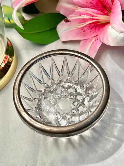 Vintage Clear Crystal Bowl with Silver Rim – 4"
