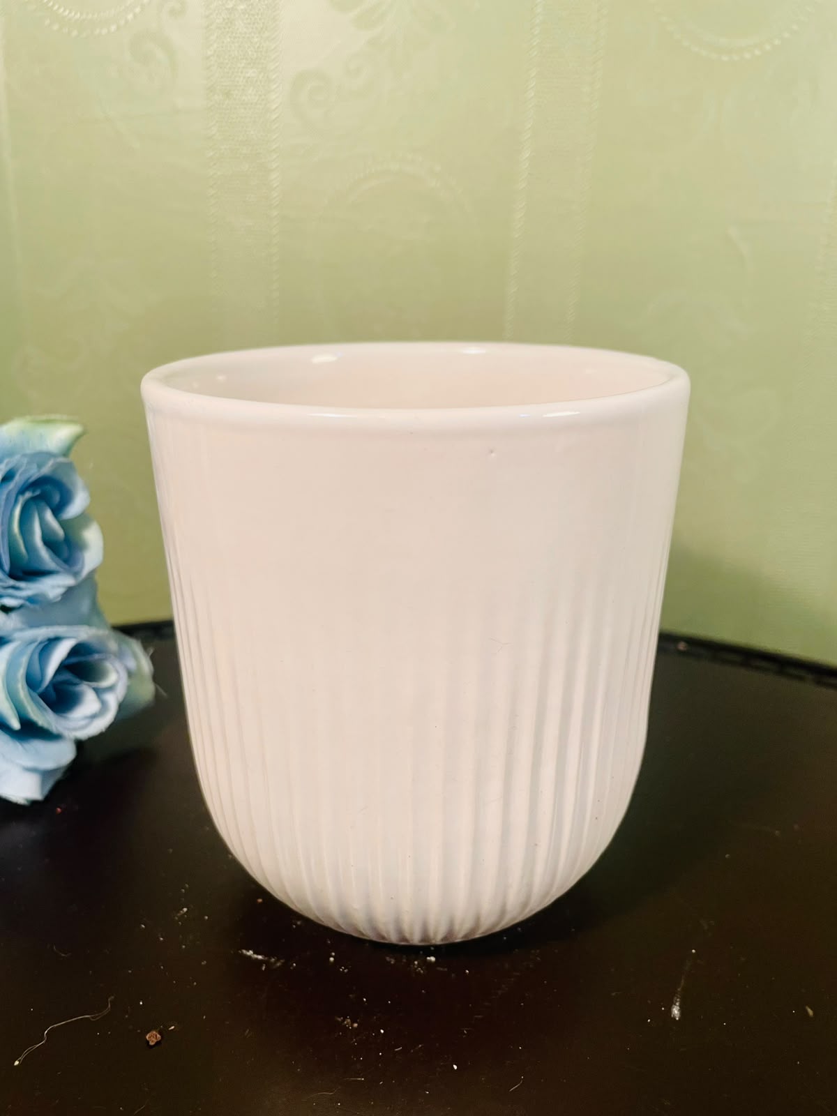White Ribbed Ceramic Plant Pot – 4 Inch