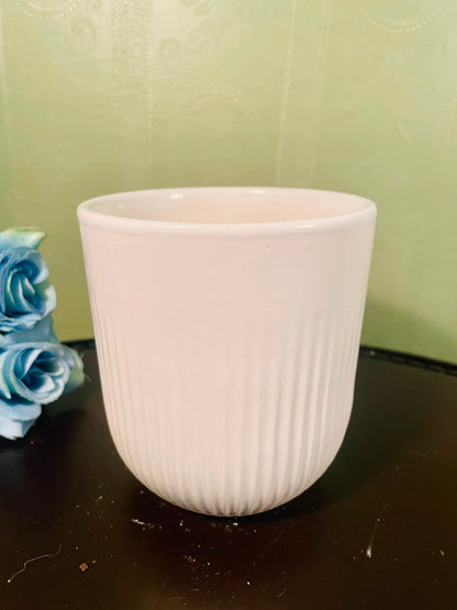 White Ribbed Ceramic Plant Pot – 4 Inch
