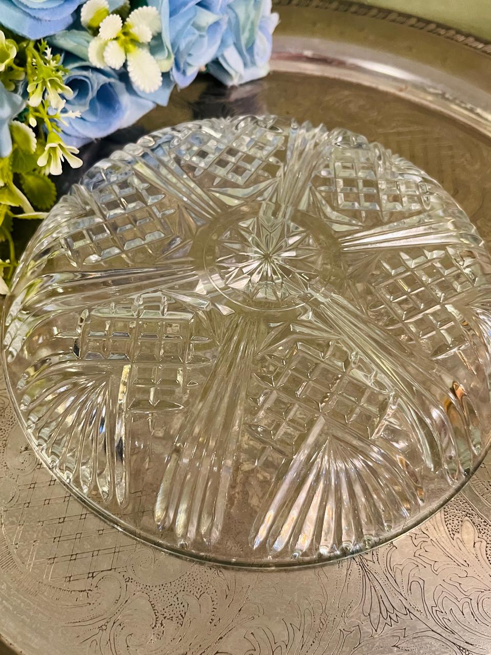 Vintage Pressed Crystal Sectional Serving Platter 20 cm