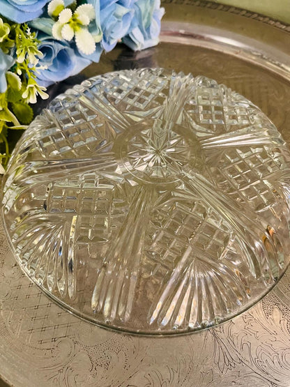 Vintage Pressed Crystal Sectional Serving Platter 20 cm