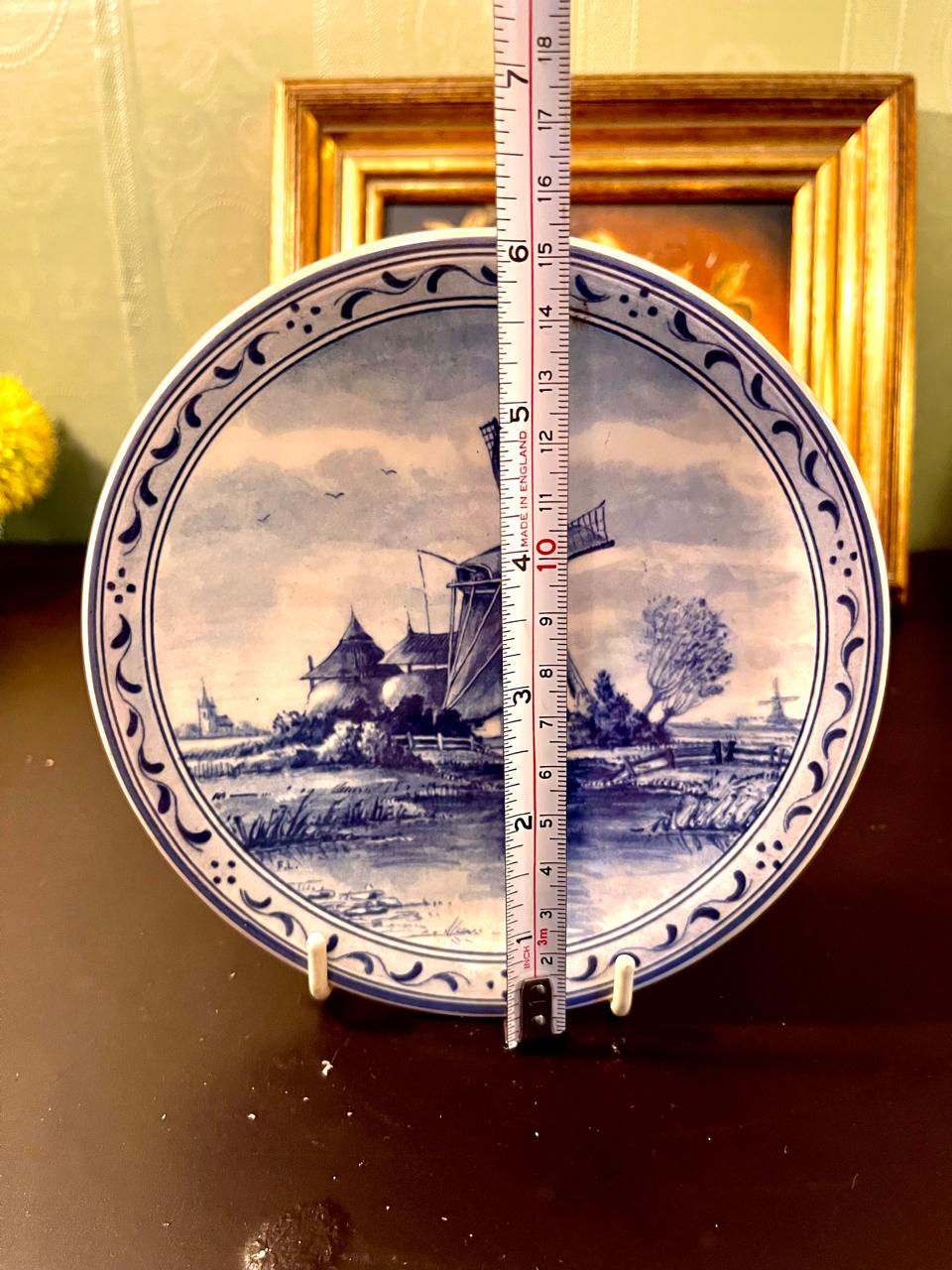 Vintage Delft-Style Blue & White Windmill Plate – 7 Inch