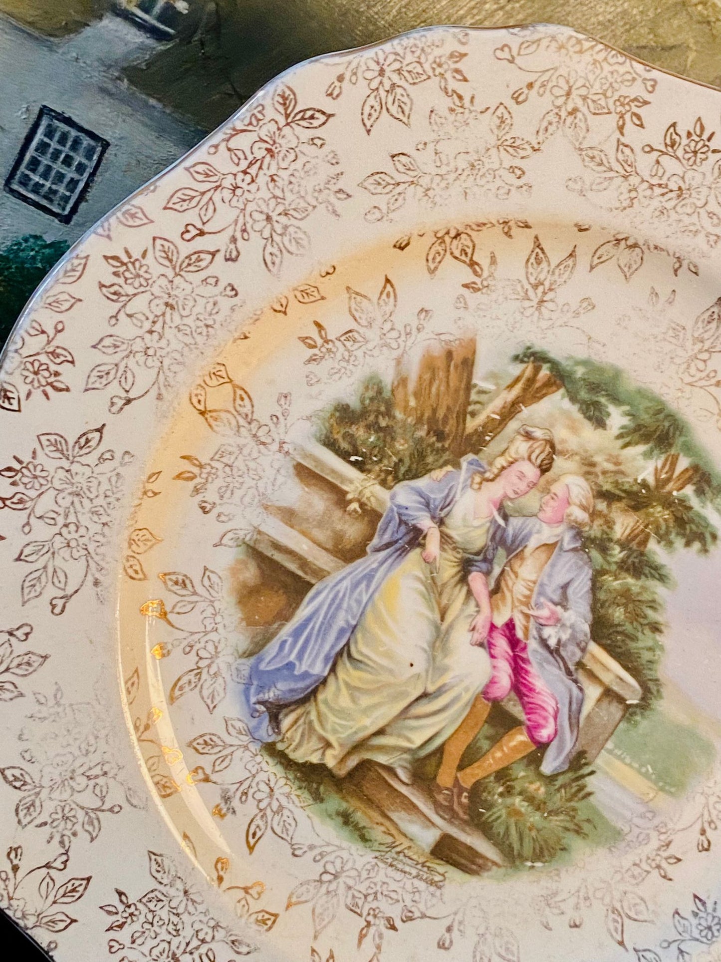 Worley Ware England Decorative Plate with Romantic Couple Scene – 8.5 Inches