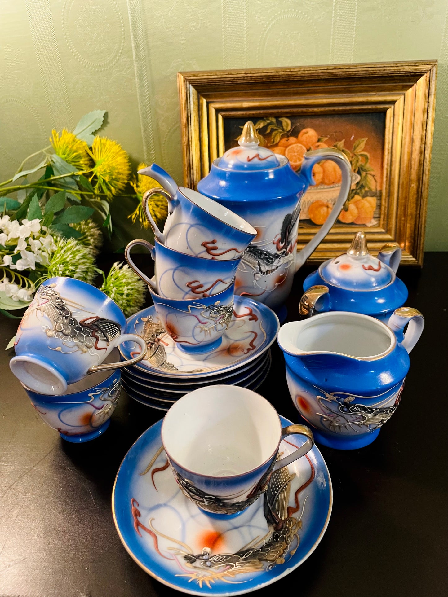 6 Persons Japanese Moriage Dragonware Tea Set – 15 Pieces