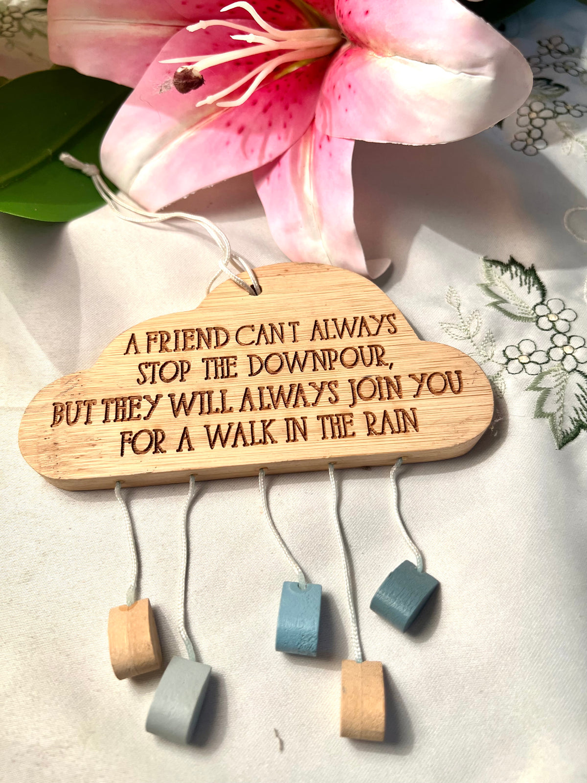 Wooden Friendship Quote Rain Cloud Hanging Plaque 15cm