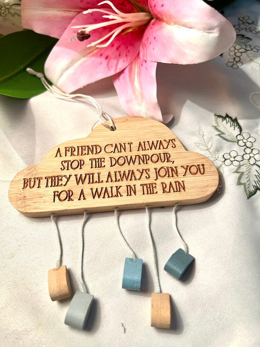 Wooden Friendship Quote Rain Cloud Hanging Plaque 15cm