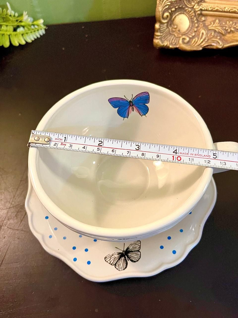 Vintage Butterfly Ceramic Tea Cup Saucer Set 5 Inch