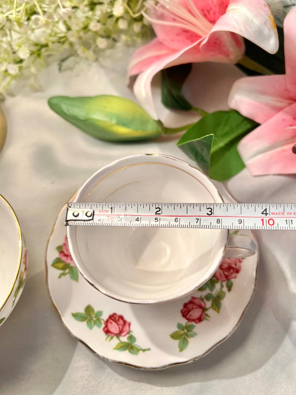 Royal Vale Pink Rose Bone China Trio with Sugar Bowl – 3 Pieces