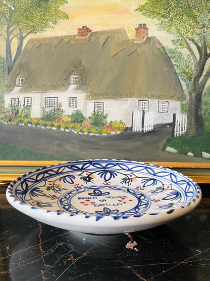 spanish ceramic plate, hand painted pottery, talavera plate, para volver la tortilla, blue white serving dish, rustic kitchen decor, mediterranean home, decorative wall plate, spanish pottery art, vintage earthenware