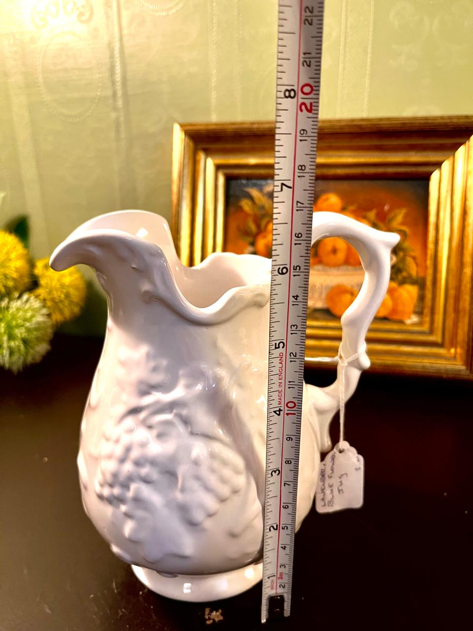 Vintage White Embossed Porcelain Pitcher – 6 Inch